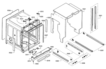 Frame & Cabinet Diagram and Parts List for SHP7PT55UC 02 Bosch Dishwasher