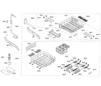 Baskets Assy Diagram and Parts List for SHE58C02UC 53 Bosch Dishwasher