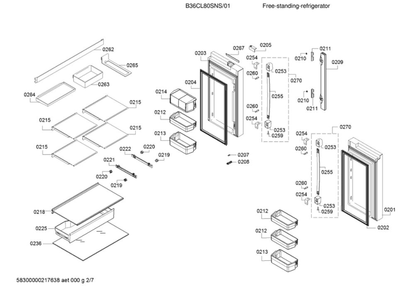 Refrigerator Doors And Shelves Diagram and Parts List for B36CL80SNS 01 Bosch Refrigerator