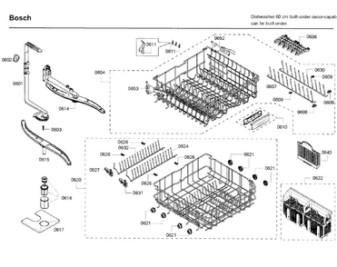 Rack Diagram and Parts List for SHE65P05UC 58 Bosch Dishwasher