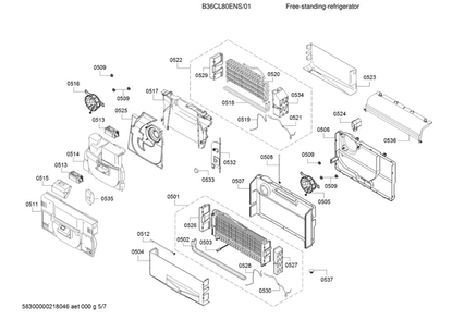 Evaporator Parts Diagram and Parts List for B36CL80ENS 01 Bosch Refrigerator