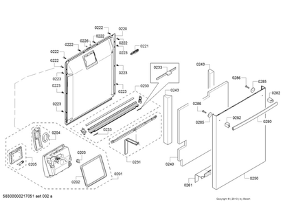 Door/Dispenser Diagram and Parts List for SHXM78Z55N 01 Bosch Dishwasher