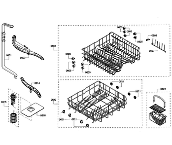 Baskets Diagram and Parts List for SHE4AM15UC 02 Bosch Dishwasher