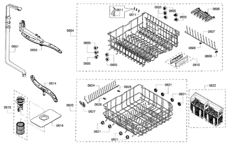 Racks Assy Diagram and Parts List for SHE6AP02UC 03 Bosch Dishwasher