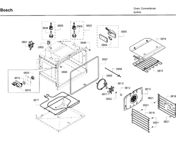 Oven Cavity Diagram and Parts List for HBL8750UC 12 Bosch Microwave Oven Combo