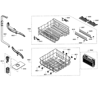 Baskets Diagram and Parts List for SHX4AT55UC 12 Bosch Dishwasher