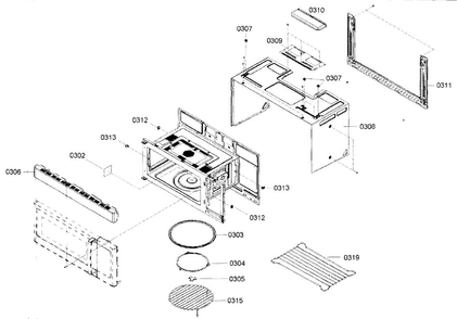 Cabinet Parts Diagram and Parts List for HMV8051U 01 Bosch Microwave