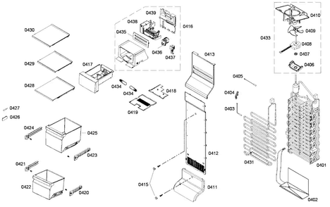 Freezer Assy Diagram and Parts List for B22CS50SNS 01 Bosch Refrigerator