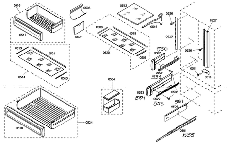 Shelfs Diagram and Parts List for KBULT3675E01  Thermador Refrigerator