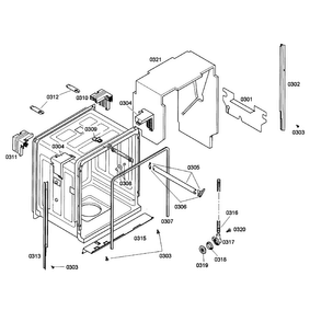 Cabinet Diagram and Parts List for SHX43M05UC 52 Bosch Dishwasher