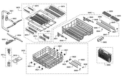 Spray Arms/Racks Diagram and Parts List for SHPM65W55N 10 Bosch Dishwasher