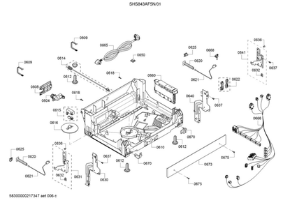 Base/Power Cord Diagram and Parts List for SHS843AF5N 01 Bosch Dishwasher
