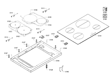 Cooktop Assy Diagram and Parts List for NIT8066SUC 01 Bosch Cooktop