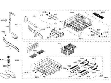 Racks Diagram and Parts List for SHX57C05UC 46 Bosch Dishwasher
