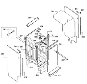 Cabinet Diagram and Parts List for SPV5ES53UC 26 Bosch Dishwasher