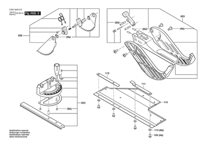 Section 6 Diagram and Parts List for 3601M48010  Bosch Table Saw