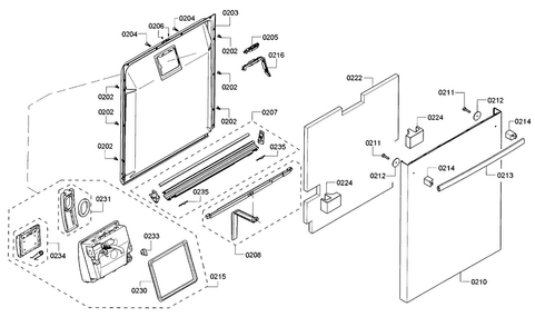 Door Diagram and Parts List for SHX53T55UC 07 Bosch Dishwasher