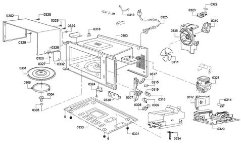 Main Assy Diagram and Parts List for HMB5020 01 Bosch Microwave