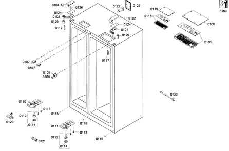 Hinge Assy Diagram and Parts List for B22CS30SNS 01 Bosch Refrigerator