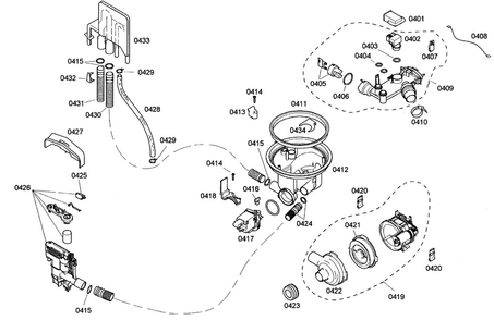 Pump Assy Diagram and Parts List for SHE42L12UC 40 Bosch Dishwasher