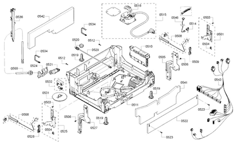 Base Diagram and Parts List for SHP65TL5UC 07 Bosch Dishwasher