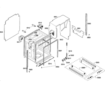 Cabinet Diagram and Parts List for DWHD410HFM 60 Thermador Dishwasher