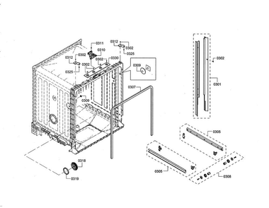 Tub Diagram and Parts List for SHX2AR55UC 14 Bosch Dishwasher