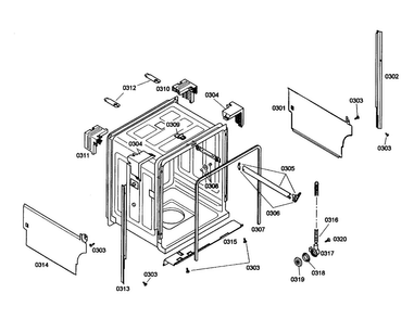 Tub Diagram and Parts List for SHE43C02UC 47 Bosch Dishwasher