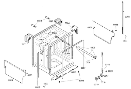 Cabinet Diagram and Parts List for SHE44C05UC 40 Bosch Dishwasher