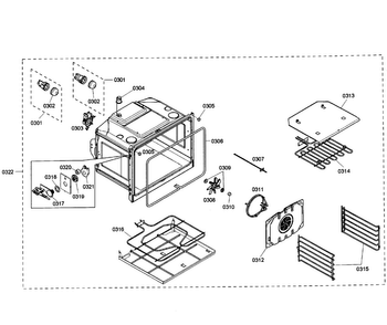 Oven Upper Diagram and Parts List for HBL5660UC 01 Bosch Wall Oven