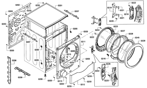 Cabinet Assy Diagram and Parts List for WTVC553AUC 09 Bosch Dryer