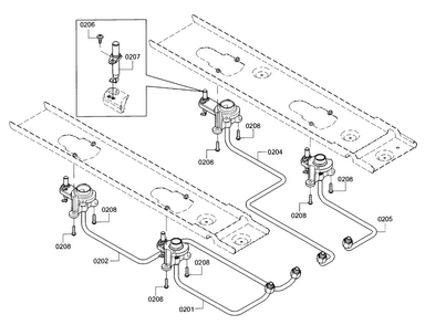 Pipe Asy Diagram and Parts List for NGM5455UC 01 Bosch Cooktop