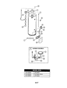 Water Heater Diagram and Parts List for 153339462  Kenmore Water Heater