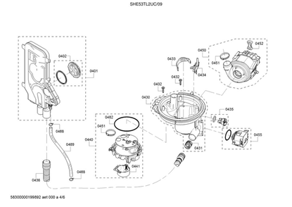 Water Inlet System/Heat Pump/Sump Diagram and Parts List for SHE53TL2UC 09 Bosch Dishwasher