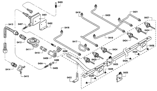 Gas Supplay Diagram and Parts List for PRL366GH-01  Thermador Range
