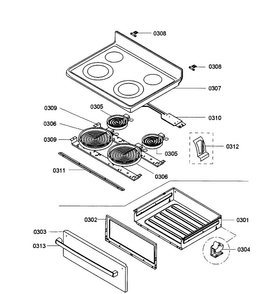 Drawer/top Assy Diagram and Parts List for HES3053U 02 Bosch Range