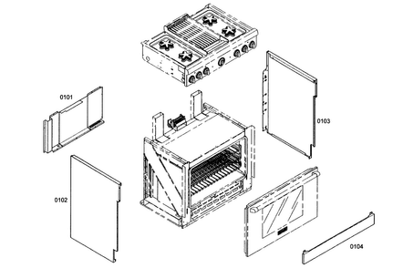 Cabinet Parts Diagram and Parts List for PRG364ELH01  Thermador Range