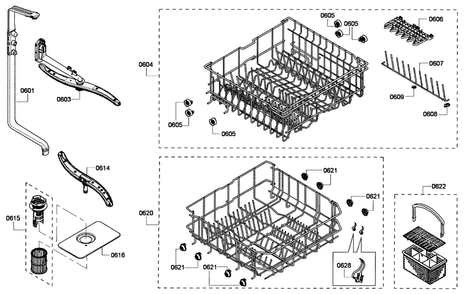 Baskets Assy Diagram and Parts List for SHX4AP02UC 53 Bosch Dishwasher