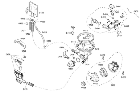 Pump Diagram and Parts List for SHE43M05UC 43 Bosch Dishwasher