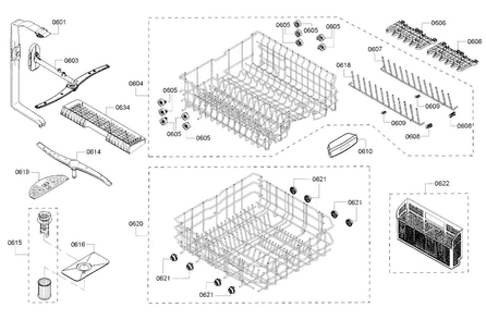 Rack Diagram and Parts List for SHE53TF5UC 01 Bosch Dishwasher