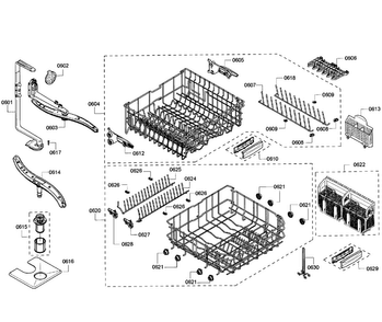 Baskets Diagram and Parts List for SHE68R56UC 67 Bosch Dishwasher