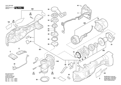 Figure 2 Diagram and Parts List for 3601BC0010 GOP18V-40 Bosch Multi-Tool