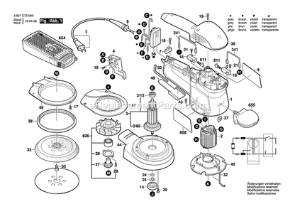 Page 1 Diagram and Parts List for 3727DEVS 3601C726A0 Bosch Sander Grinder