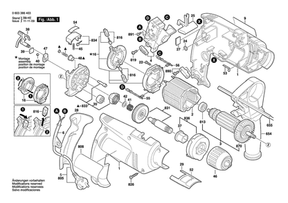 Section 1 Diagram and Parts List for PSB700RE 0603386442 Bosch Hammer Drill