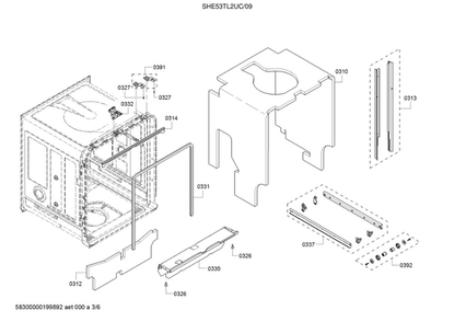 Tub/Trim Diagram and Parts List for SHE53TL2UC 09 Bosch Dishwasher