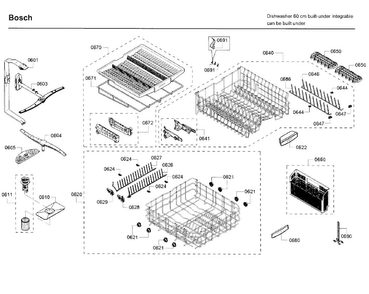 Rack Diagram and Parts List for SHX68T55UC 09 Bosch Dishwasher