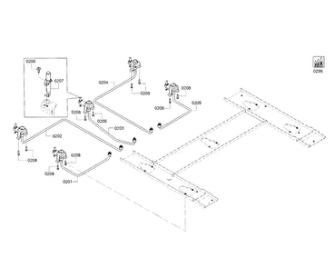 Gas Pipe Assy Diagram and Parts List for NGM5655UC 01 Bosch Cooktop