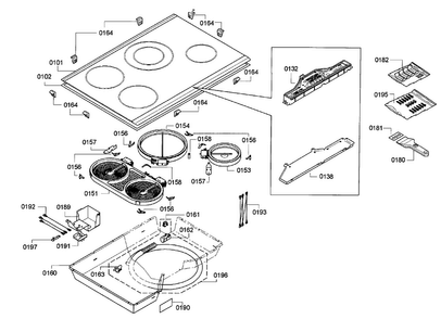Cooktop Assy Diagram and Parts List for NET5054UC 02 Bosch Cooktop