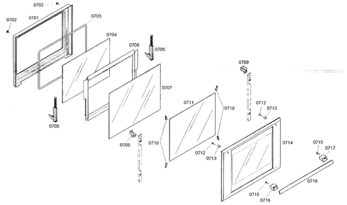 Bottom Oven Door Diagram and Parts List for MED302EB01  Thermador Wall Oven