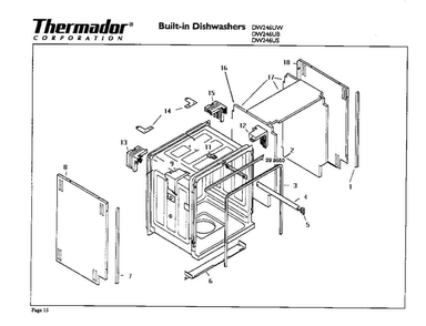 Tub Diagram and Parts List for DW246US  Thermador Dishwasher